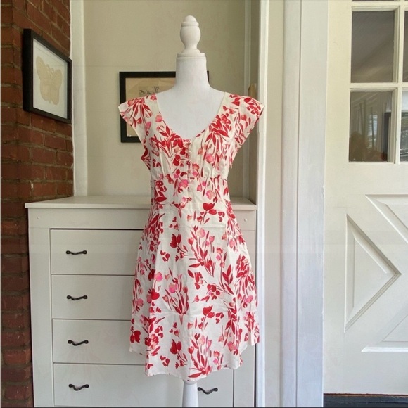 Banana Republic NWT Spring Coral Floral Linen Cotton Mini Dress - Picture 2 of 16